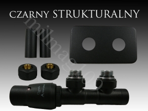 Zestaw zaworów grzejnikowych termostatycznych TWINS All In One lewy CZARNY MAT STR. 