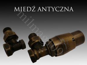 Zestaw zaworów grzejnikowych  termostatycznych  ELEGANT kątowy MOSIĄDZ ANTYCZNY