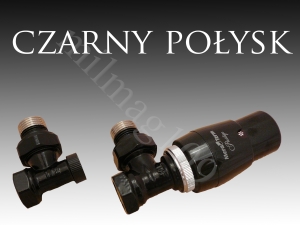 Zestaw zaworów grzejnikowych  termostatycznych  ELEGANT kątowy  CZARNY POŁYSK