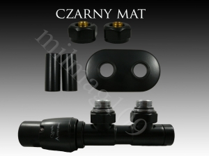 Zestaw zaworów grzejnikowych termostatycznych TWINS All In One lewy  CZARNY MAT 