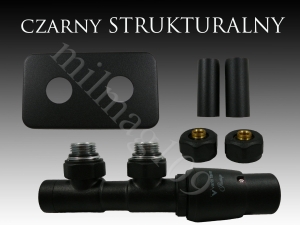 Zestaw zaworów grzejnikowych termostatycznych TWINS All In One prawy  CZARNY MAT STR.